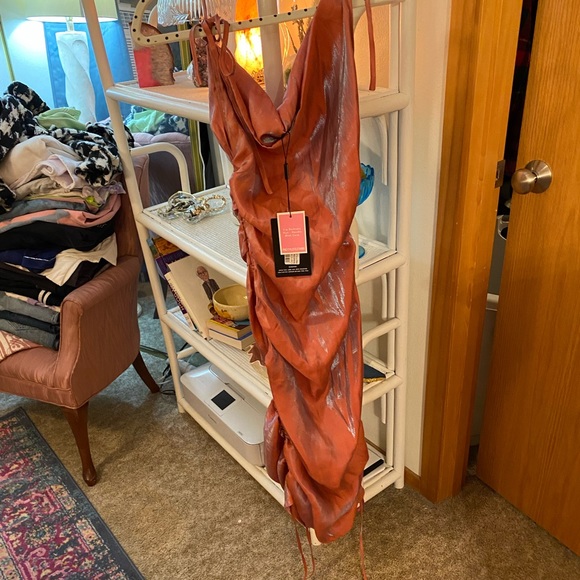 PrettyLittleThing Iridescent Ruched CowlNeck Dress - Picture 6 of 8